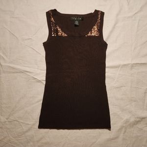 Venue Tank Top Women's Large Brown Sleeveless Sequin Round Neck Shirt